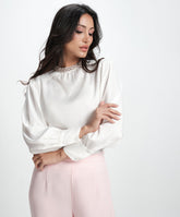 Neck Trimm Attached Elegant White Top