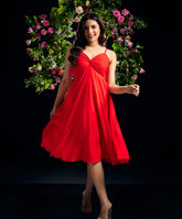 Midi Tiered Chiffon Pleated Vneck Dress