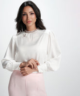 Neck Trimm Attached Elegant White Top