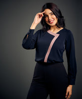 Contrast Panel Long Sleeve Chiffon Top