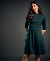 Neck Contrast A-line Ponte dress