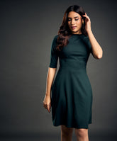 Neck Contrast A-line Ponte dress