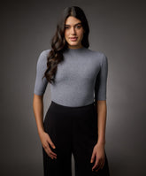 short sleeve high neck rib top light grey