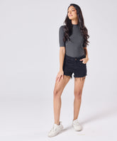 Frayed Hem Black Short
