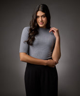 short sleeve high neck rib top light grey