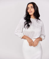 Trim Attached Three Quarter Sleeve White Top
