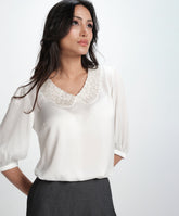Long Sleeve Collar Attached White Top