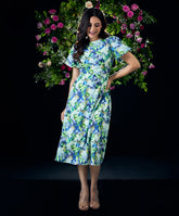 Puffed Sleeves Bold Printed Chiffon Dress