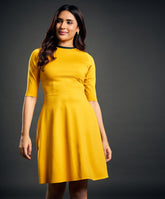 Neck Contrast A-line yellow Dress