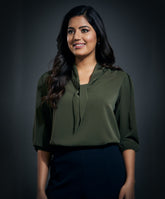 Deep Neck Bow Tie Chiffon Top-Dark Green