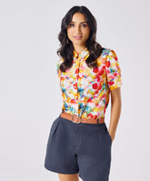 Short Sleeve Classic Collar Printed Top