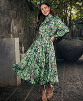 Long Leave Printed Satin Dress