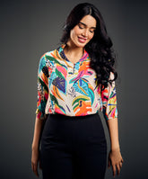 Front Open Collared Printed Top