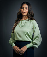 Long Sleeve Round Neck Top-Light Green