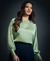 Long Sleeve Round Neck Top-Light Green