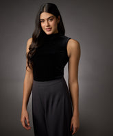 high neck sleeveless velvet top black
