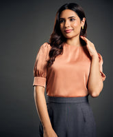 Satin Puffed Sleeve Brown Top