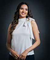 Neck Bow Tie Sleeveless Top-White