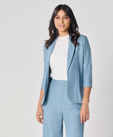 Curved Label Collared Classic Jacket- Light Blue