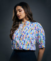 Mandarine Collar Printed Shirt