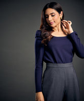 Long Sleeve Scoop Neck Blue Top