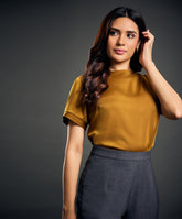 Drop Shoulder Boat Neck Brown Top