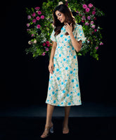 Baloon Sleeve Printed Midi Summer Dress