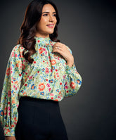 Standing Collar Raglan Sleeve Satin Blouse