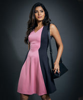 Two Tone Aline Ponte Dress- Pink & Grey
