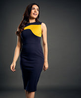 Torso Wave Paneled Ponte Bodycon Dress