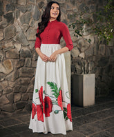 Two Tone Border Printed Maxi Dress