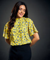 Flared Sleeve Yellow And Blue Top