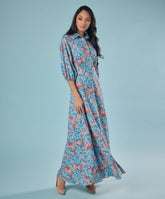 Half Sleeve Printed Chiffon Maxi Shirt Dress