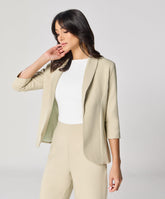 Curved Label Collared Classic Jacket- Beige