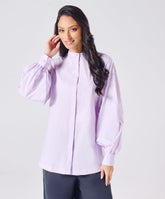 Mandarin Collar Cotton Oversized Shirt- Lavender