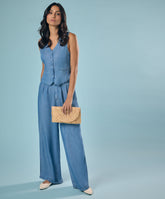 Flared Leg Washed Tencel Light Blue Pant
