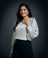 Sleeve Detailed Shoulder Frilled Long Sleeve Top-Lime