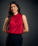 High Neck Sleeveless Satin Top