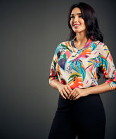 Front Open Collared Printed Top