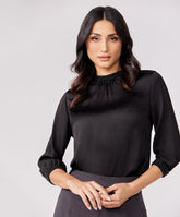 Trim Attached Three quarter sleeve black top