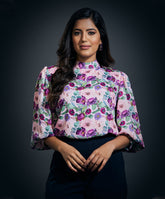 Puffed Long Sleeve Satin Top