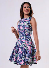 Panneled Short Printed Dress