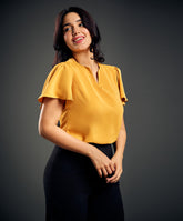 Sleeve Flared Vneck Chiffon Top