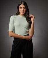 short sleeve high neck rib top baby green