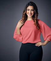 Buckle Attached Solid Chiffon Peach Top