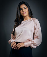 Long Sleeve Round Neck Top-Cream