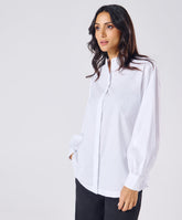 Mandarin Collar Cotton Oversized Shirt- Pure White