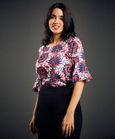 Floral Scoop Neck Sleeve Flared Top