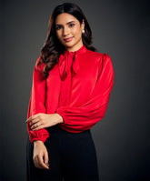 Sleeve Elasticated Balloon Sleeve Satin Top