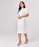 Sleeve Detailed White Bodycon Dress